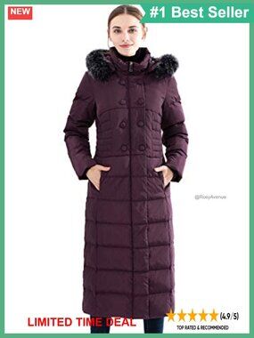 Obosoyo Women's Hooded Thickened Maxi Down Parka Puffer Coat